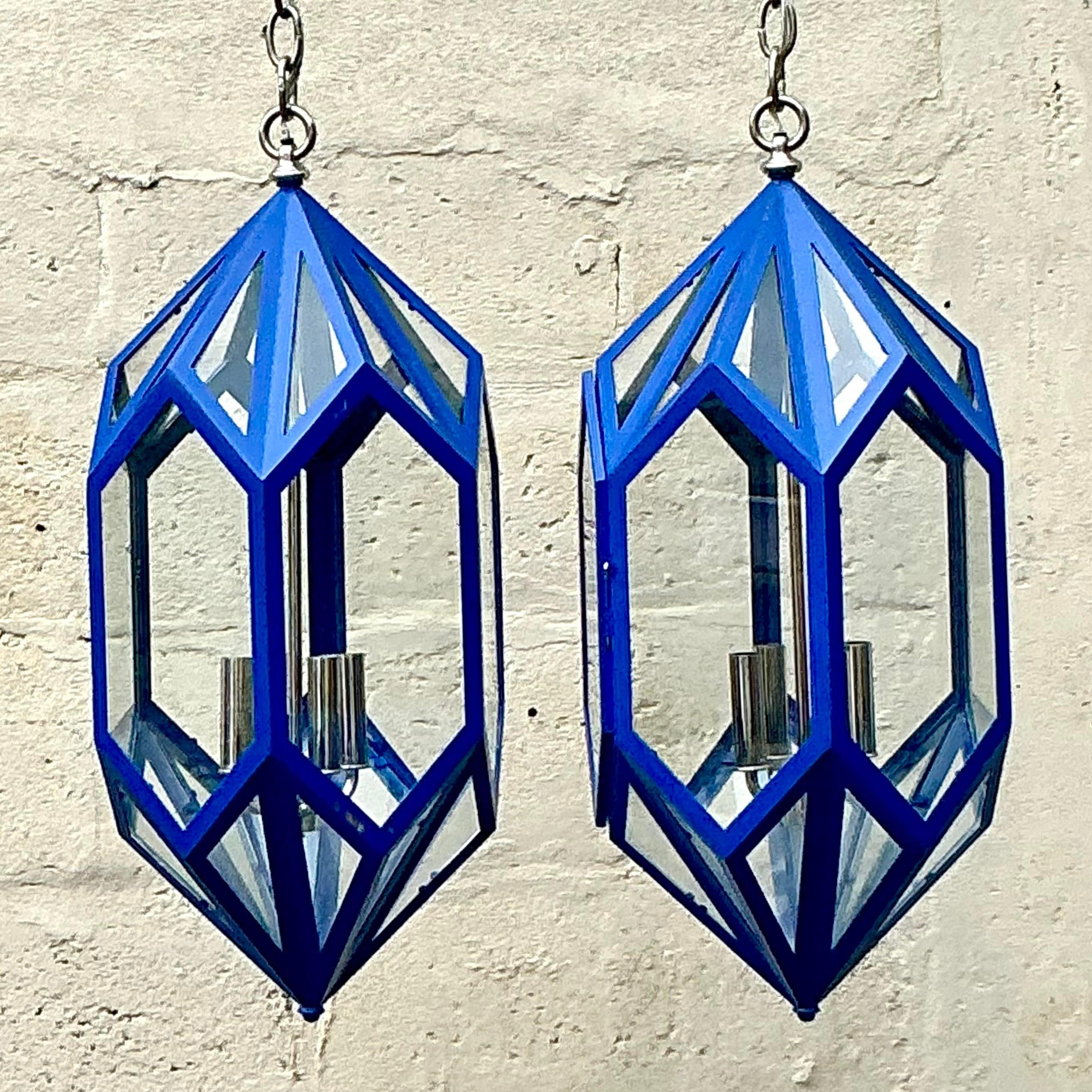 Vintage Boho Charles Edwards Custom Cobalt Lantern For Sale 2