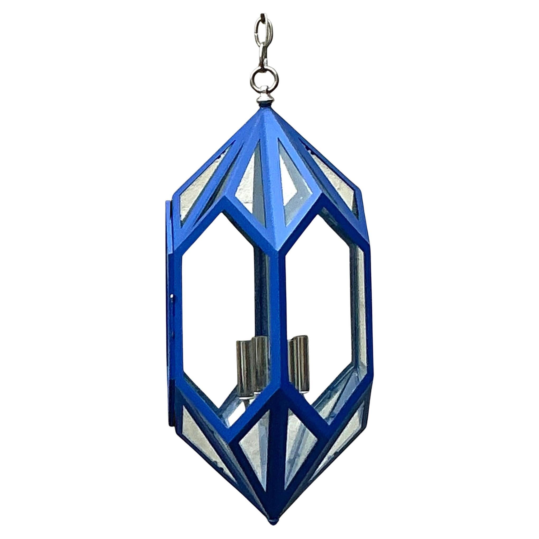 Vintage Boho Charles Edwards Custom Cobalt Lantern For Sale