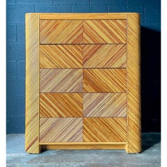 Vintage Boho Chevron Pencil Reed Chest of Drawers