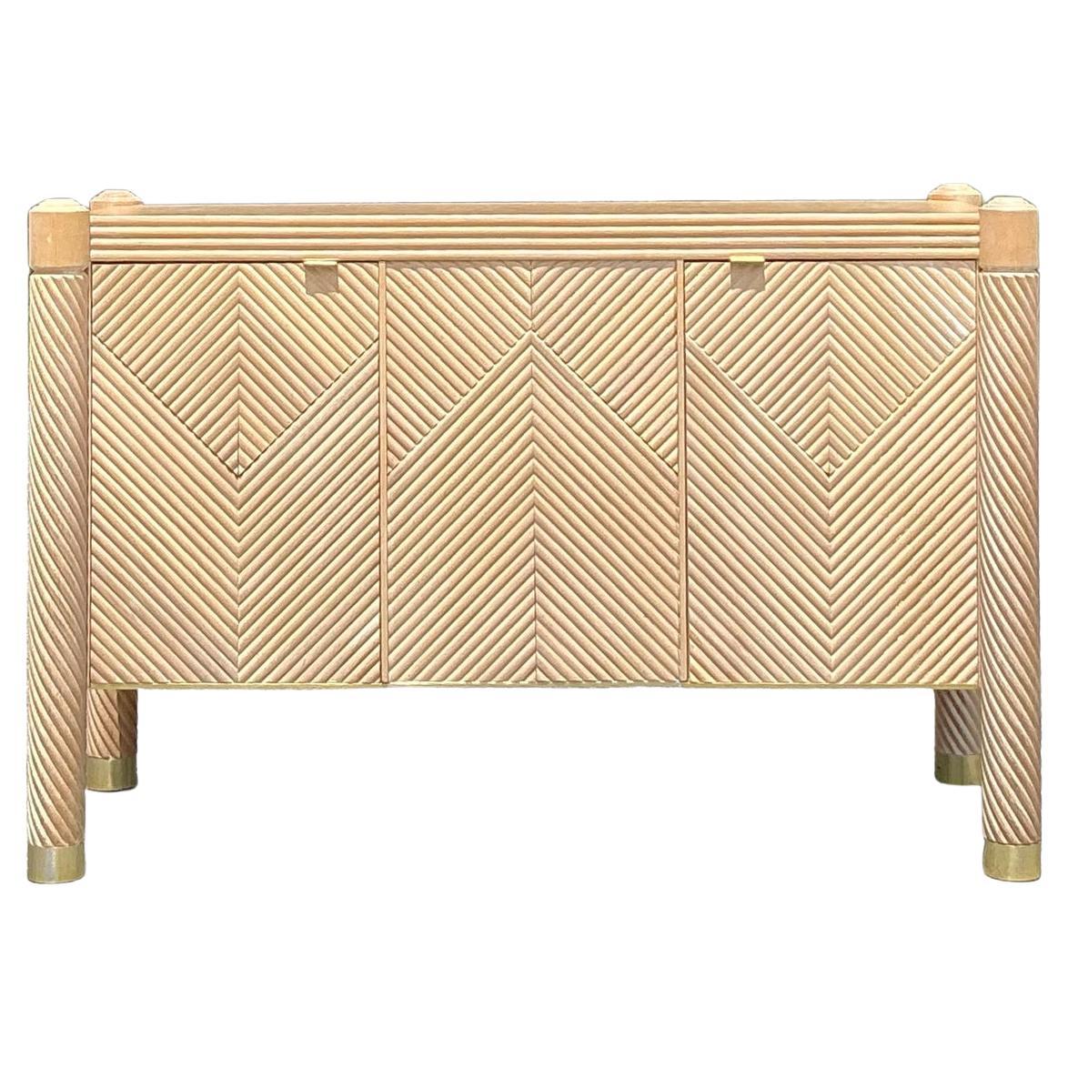 Vintage Boho Chevron Rattan Credenza