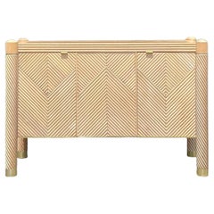Vintage Boho Chevron Rattan Credenza