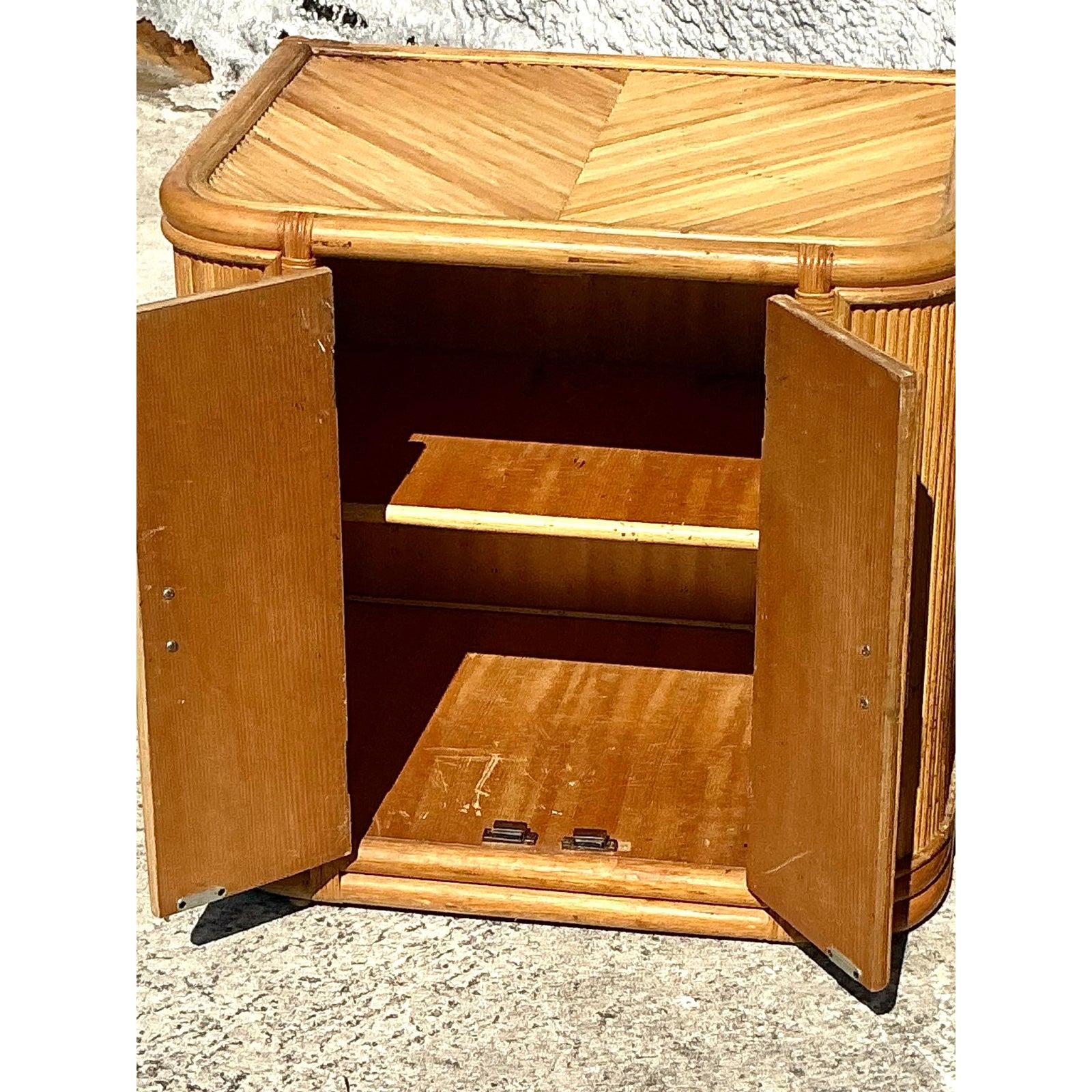 Vintage Boho Chevron Reed Nightstands - A Pair For Sale 4