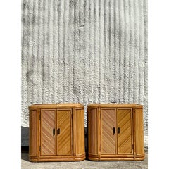 Vintage Boho Chevron Reed Nightstands - A Pair
