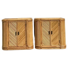 Vintage Boho Chevron Reed Nightstands - A Pair