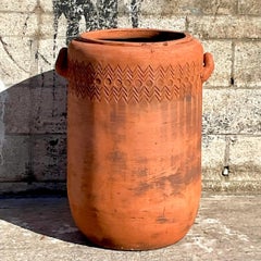 Vintage Boho Chevron Stripe Terra Cotta Planter