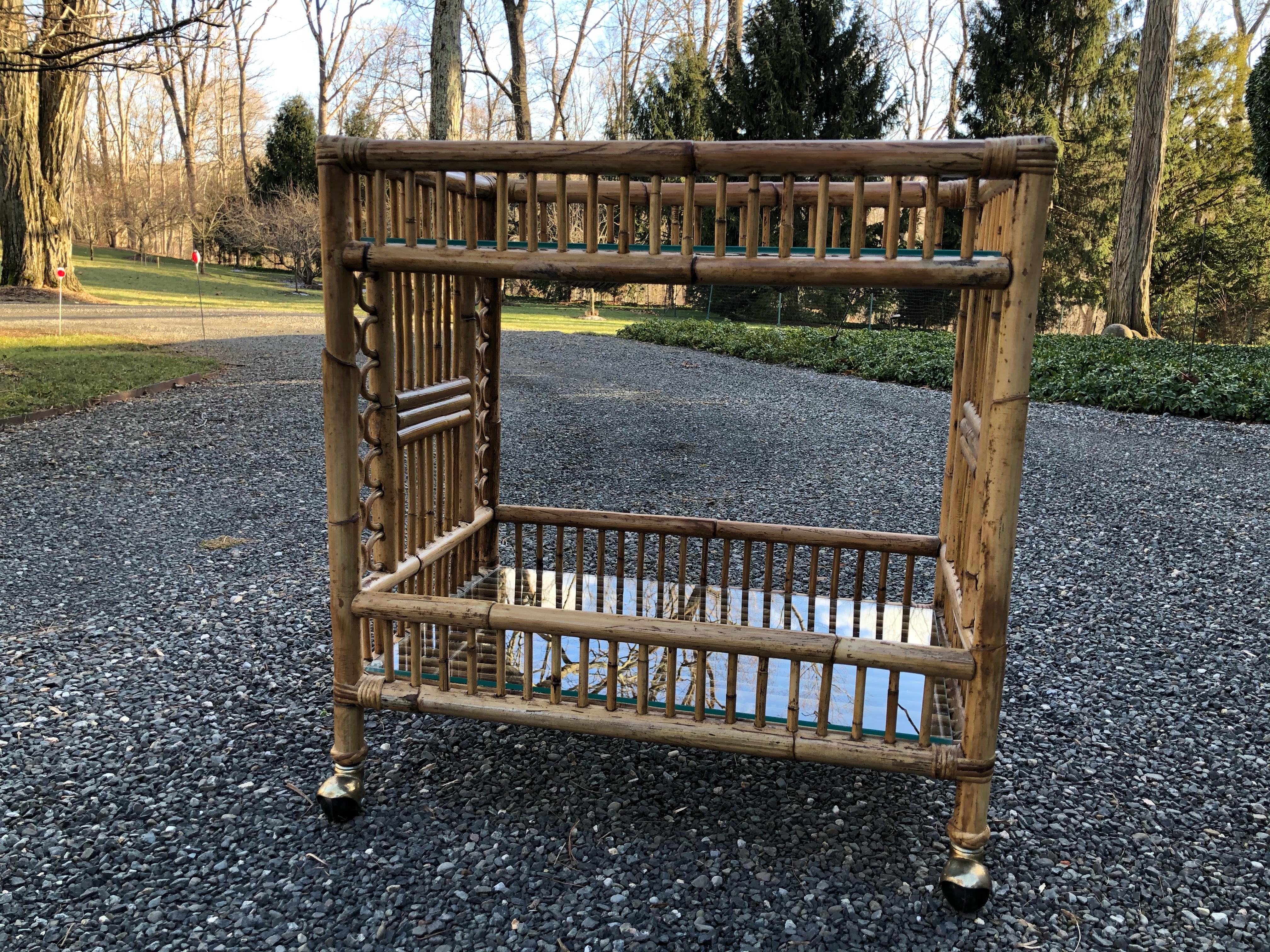 Mid-Century Modern Vintage Boho Chic Bamboo Bar Cart