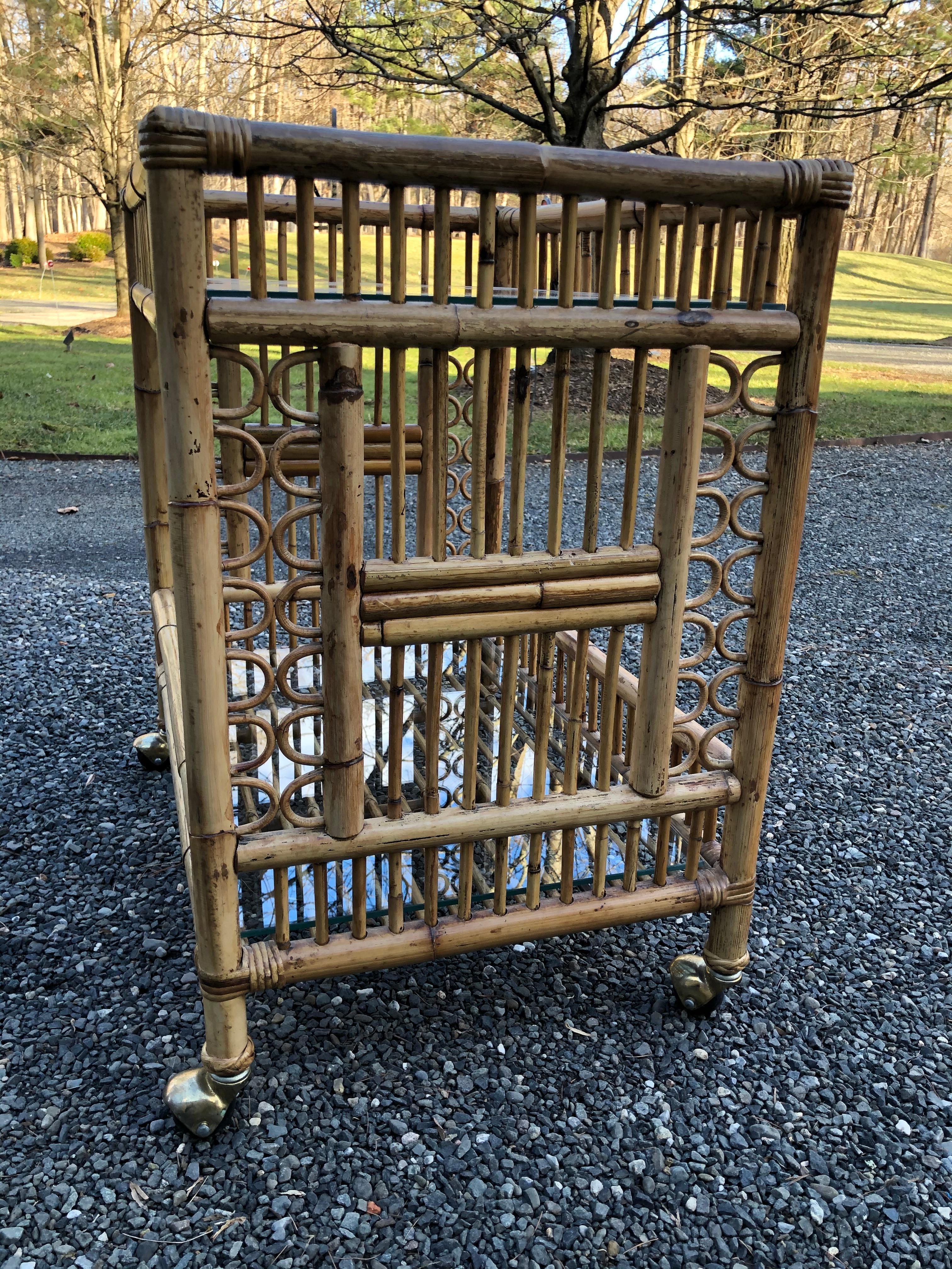 North American Vintage Boho Chic Bamboo Bar Cart