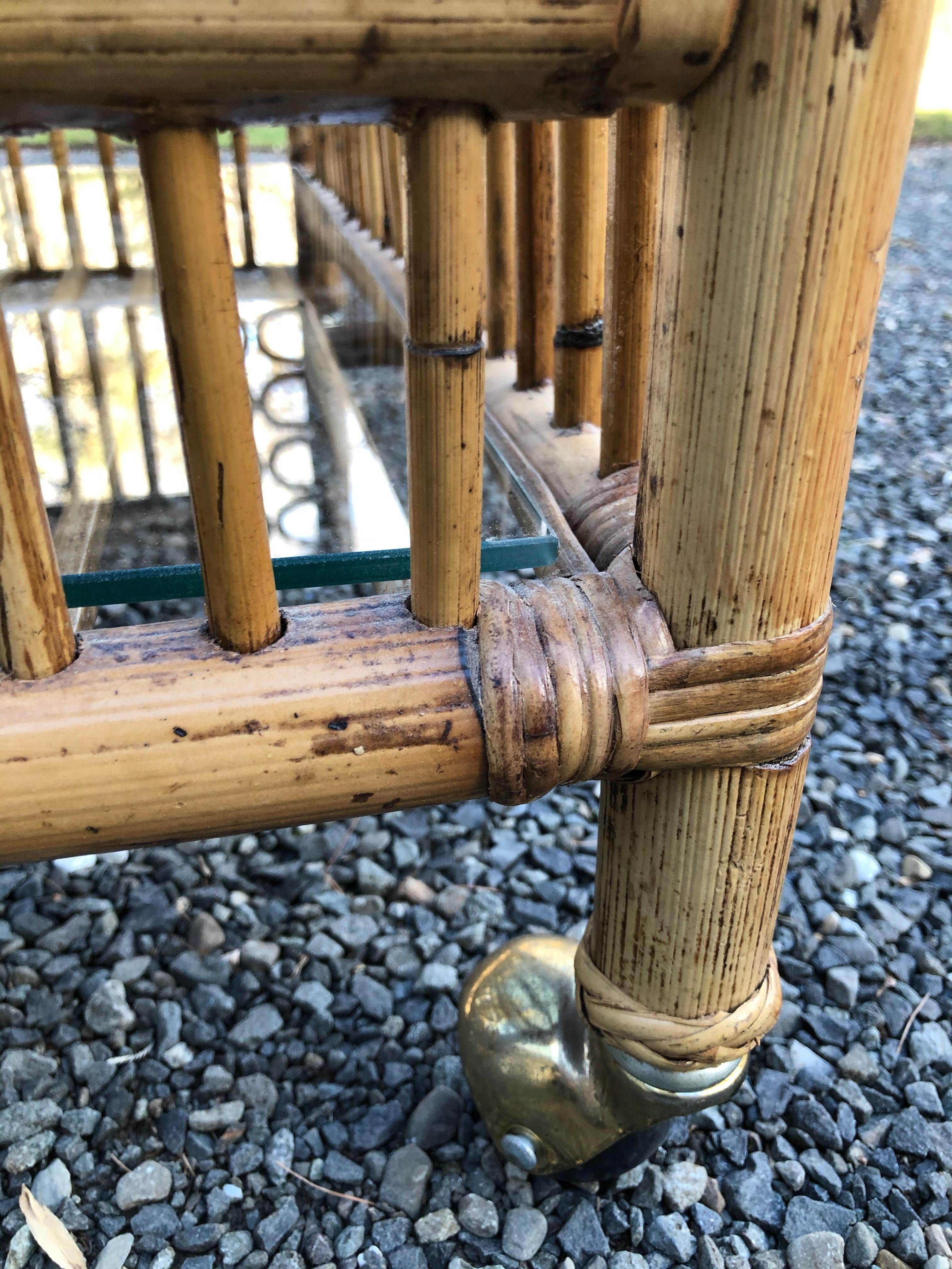 Vintage Boho Chic Bamboo Bar Cart In Good Condition In Hopewell, NJ