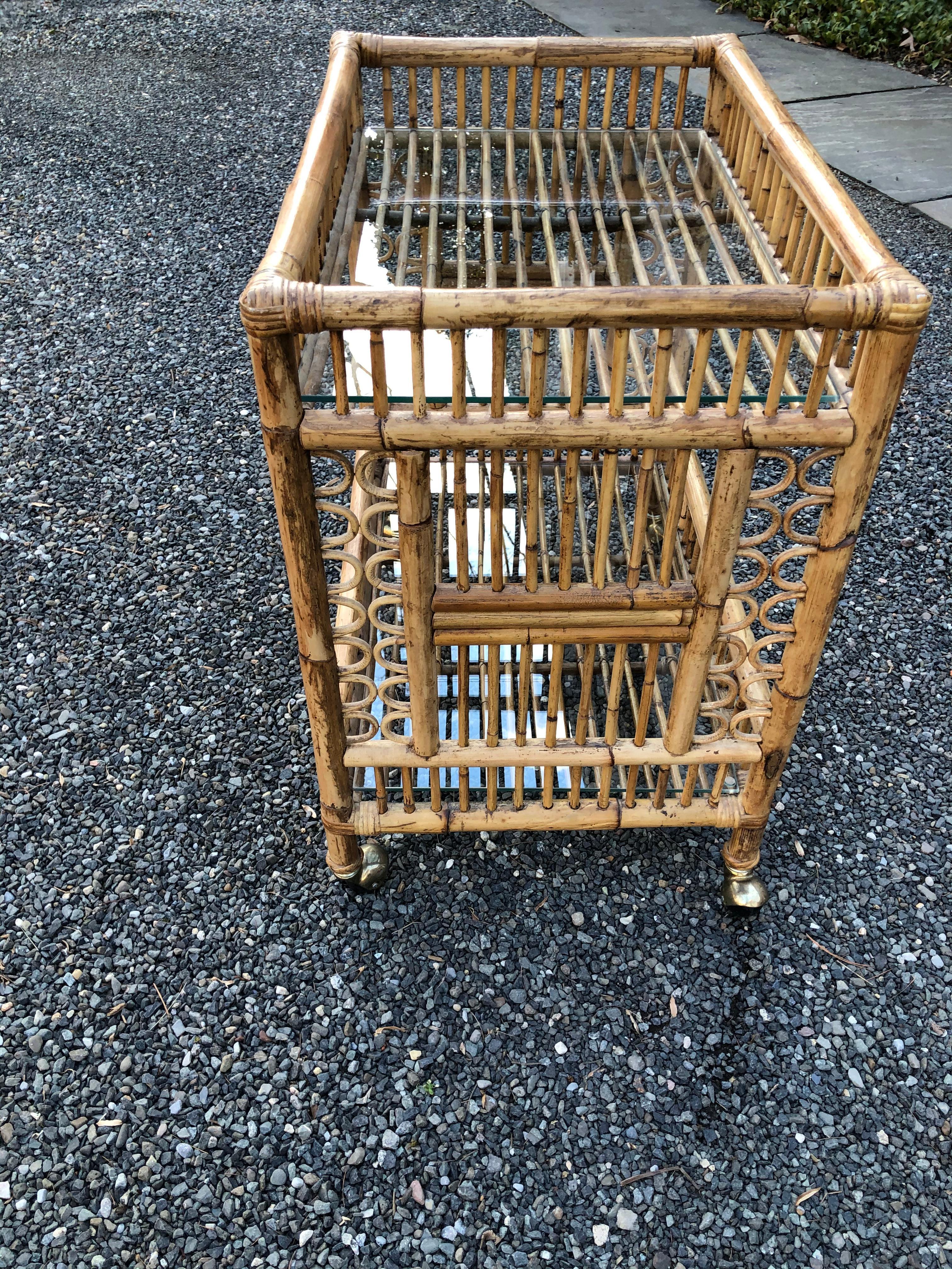 Vintage Boho Chic Bamboo Bar Cart 1