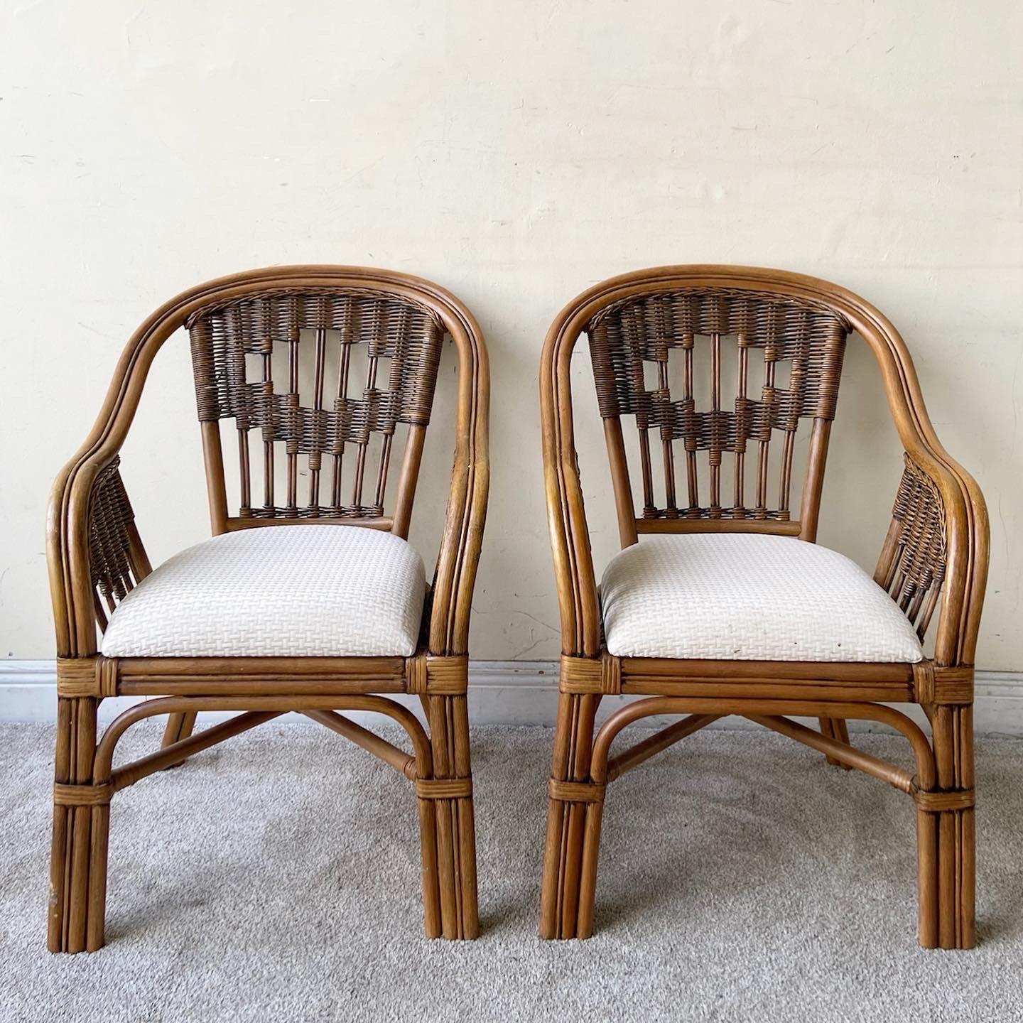 Vintage Boho Chic Bamboo Rattan and Wicker Dining Chairs at 1stDibs