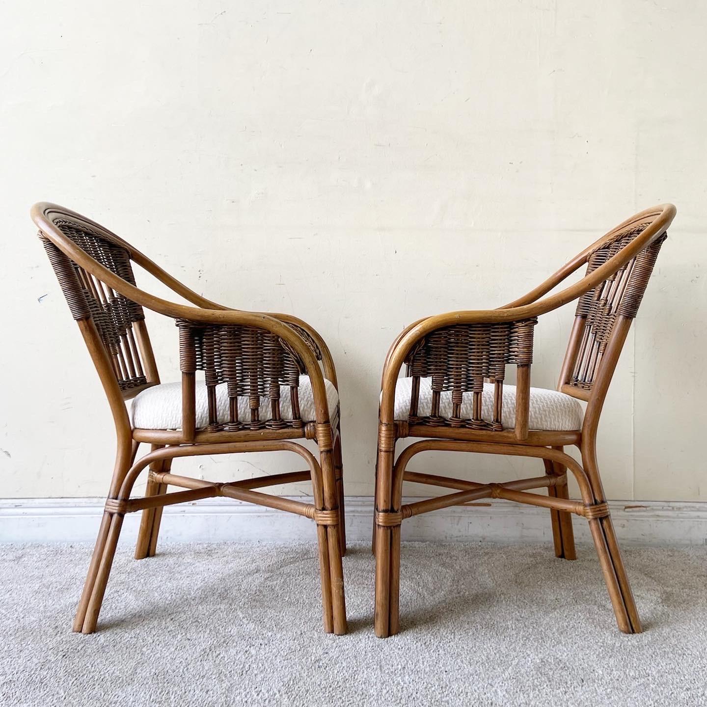 Vintage Boho Chic Bamboo Rattan and Wicker Dining Chairs at 1stDibs