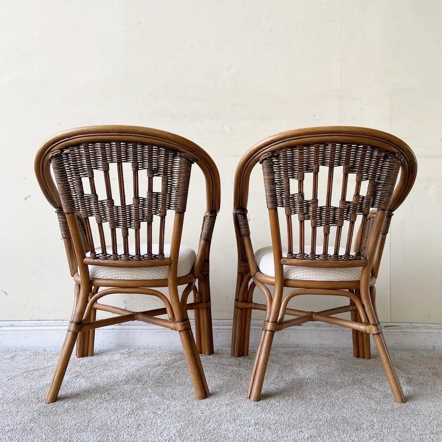 Vintage Boho Chic Bamboo Rattan and Wicker Dining Chairs at 1stDibs