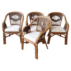 Vintage Boho Chic Bamboo Rattan and Wicker Dining Chairs