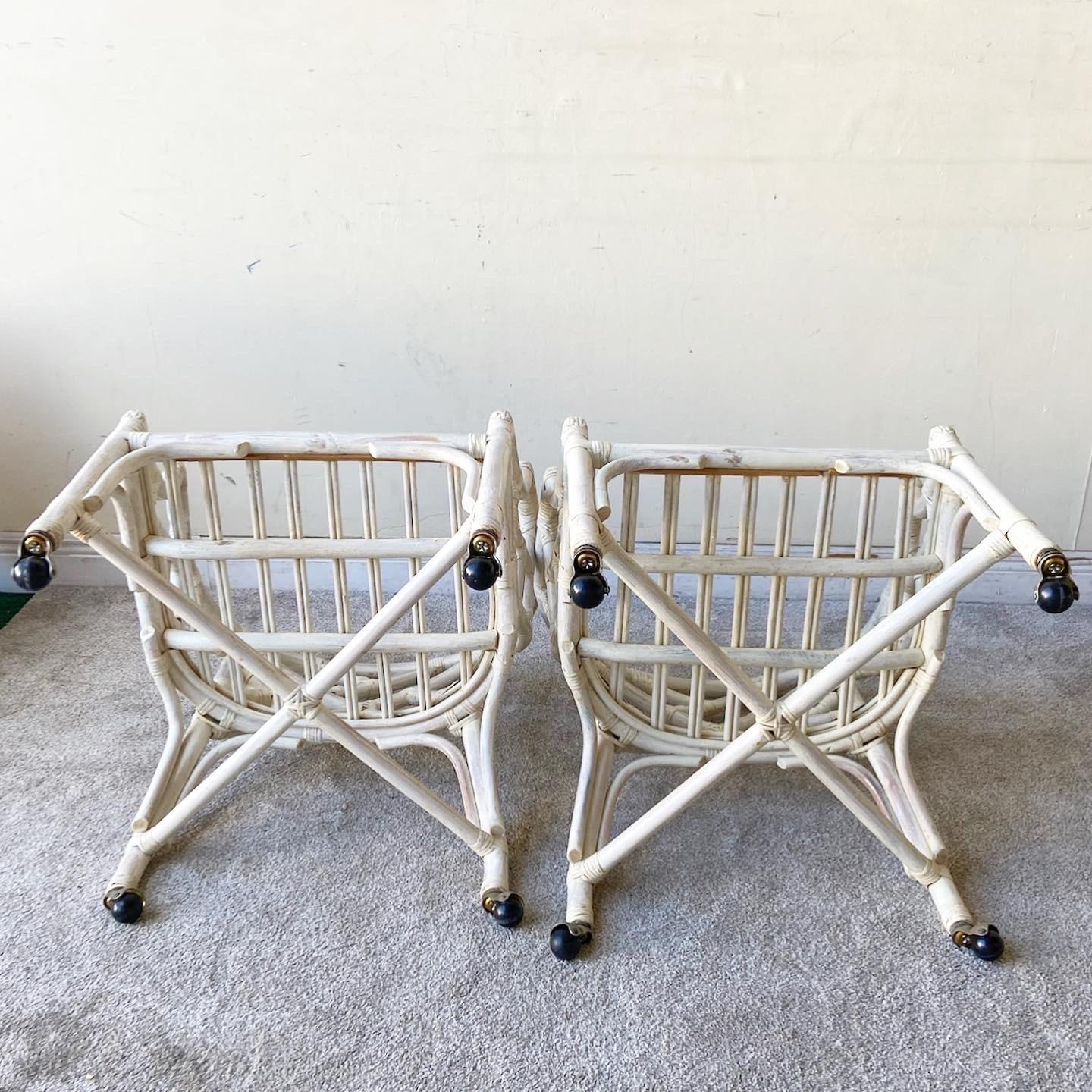 Vintage Boho Chic Bamboo Rattan Chippendale Dining Set by Henry Link, 6 Chairs 3