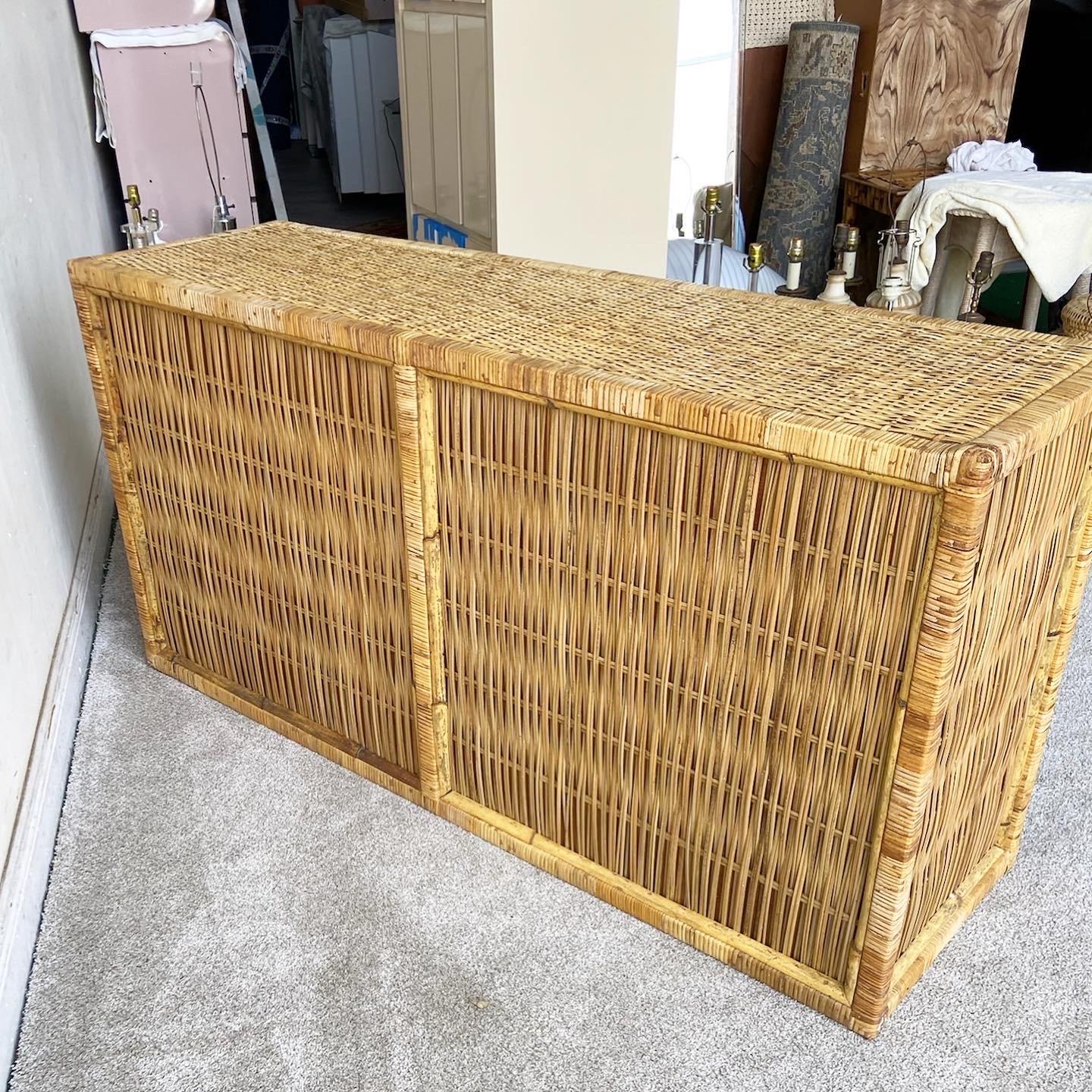 Bohemian Vintage Boho Chic Bamboo & Rattan Dresser, 6 Drawers