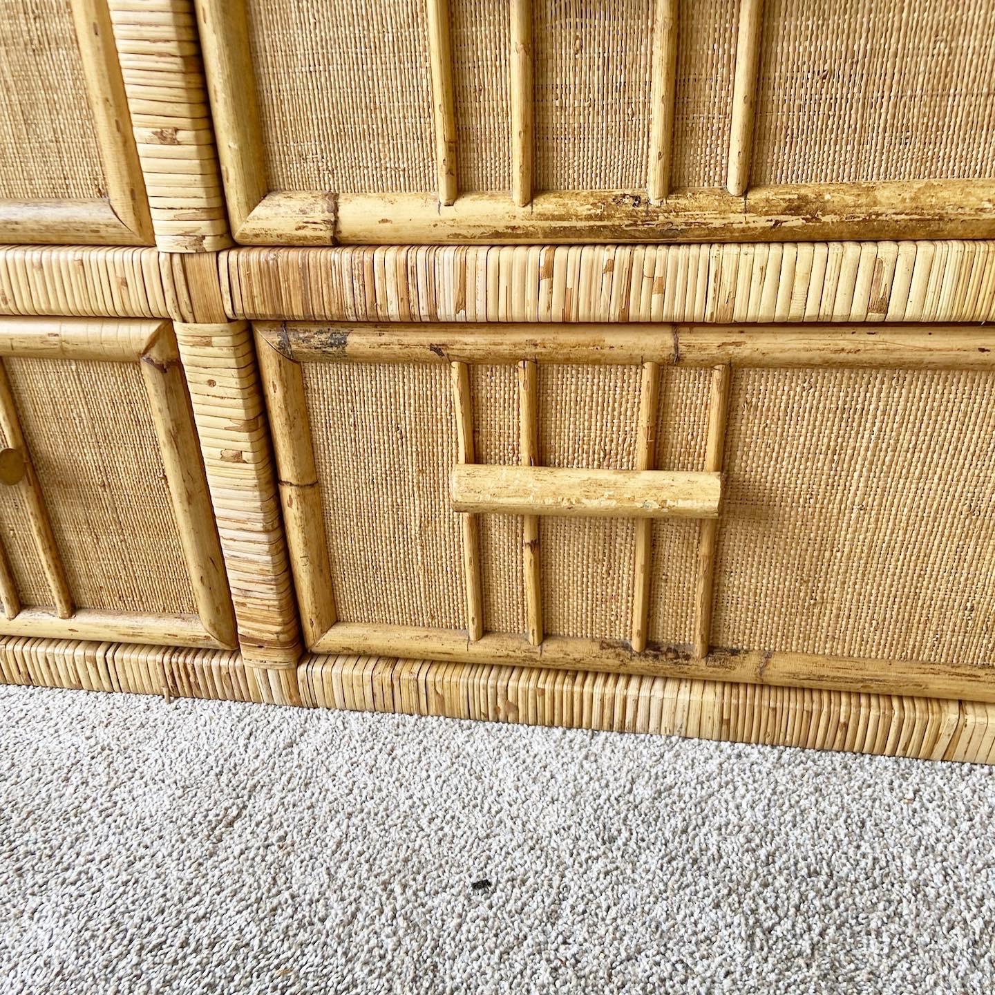 Vintage Boho Chic Bamboo & Rattan Dresser, 6 Drawers 2