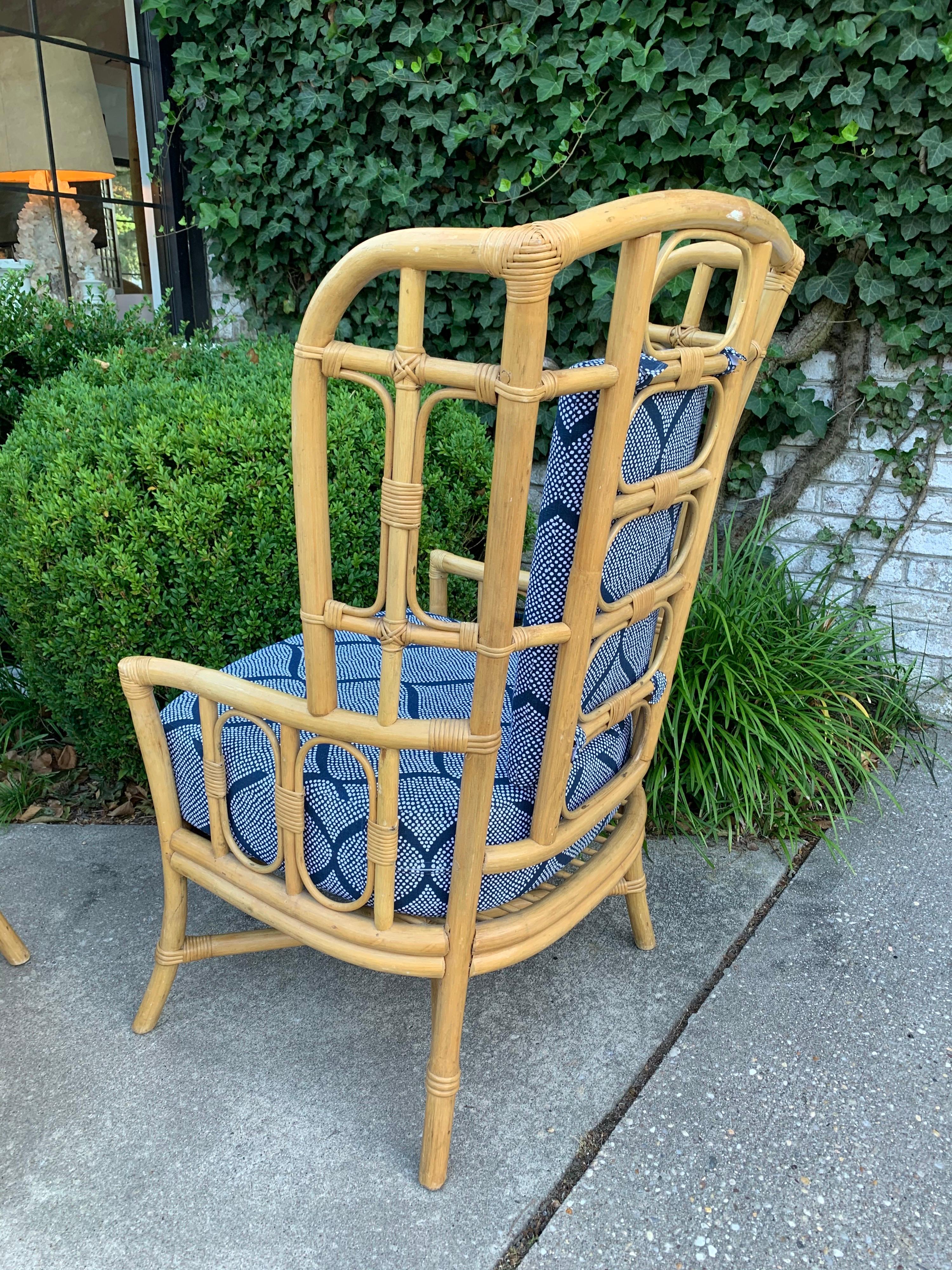 Vintage Boho Chic Bamboo Wingback Armchairs, Pair For Sale 1