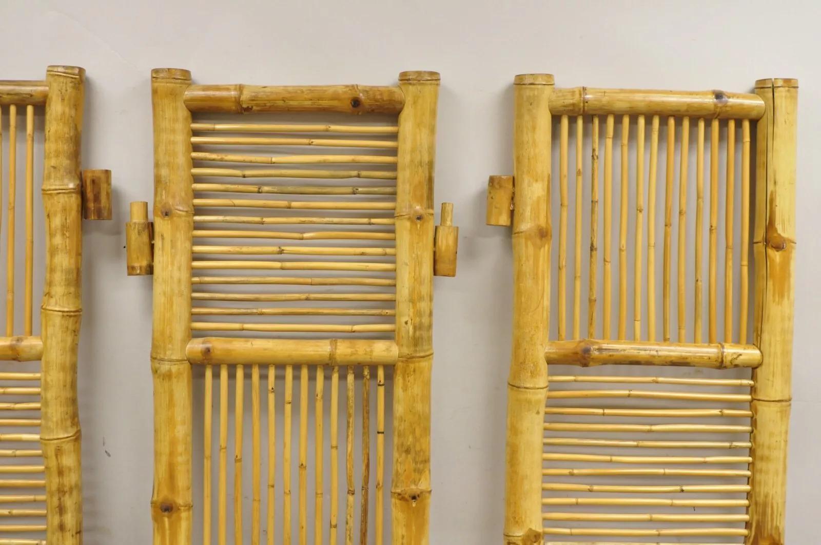 Vintage Boho Chic Bamboo Wood 3 Section Tiki Rattan Room Divider Screen 4