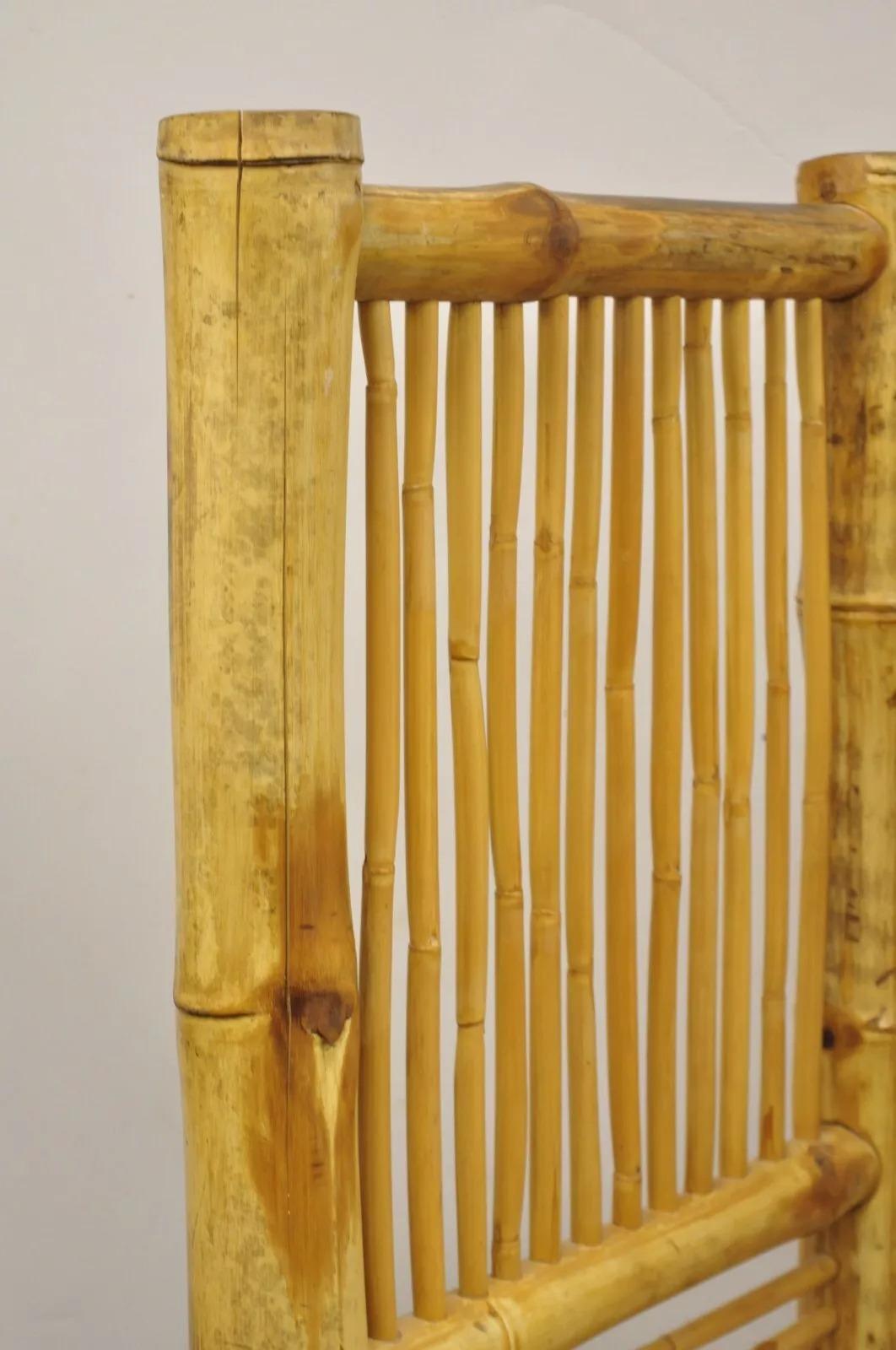 Vintage Boho Chic Bamboo Wood 3 Section Tiki Rattan Room Divider Screen 5