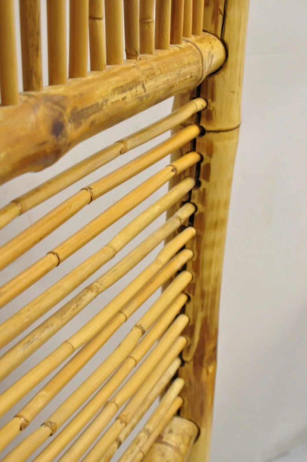 20th Century Vintage Boho Chic Bamboo Wood 3 Section Tiki Rattan Room Divider Screen