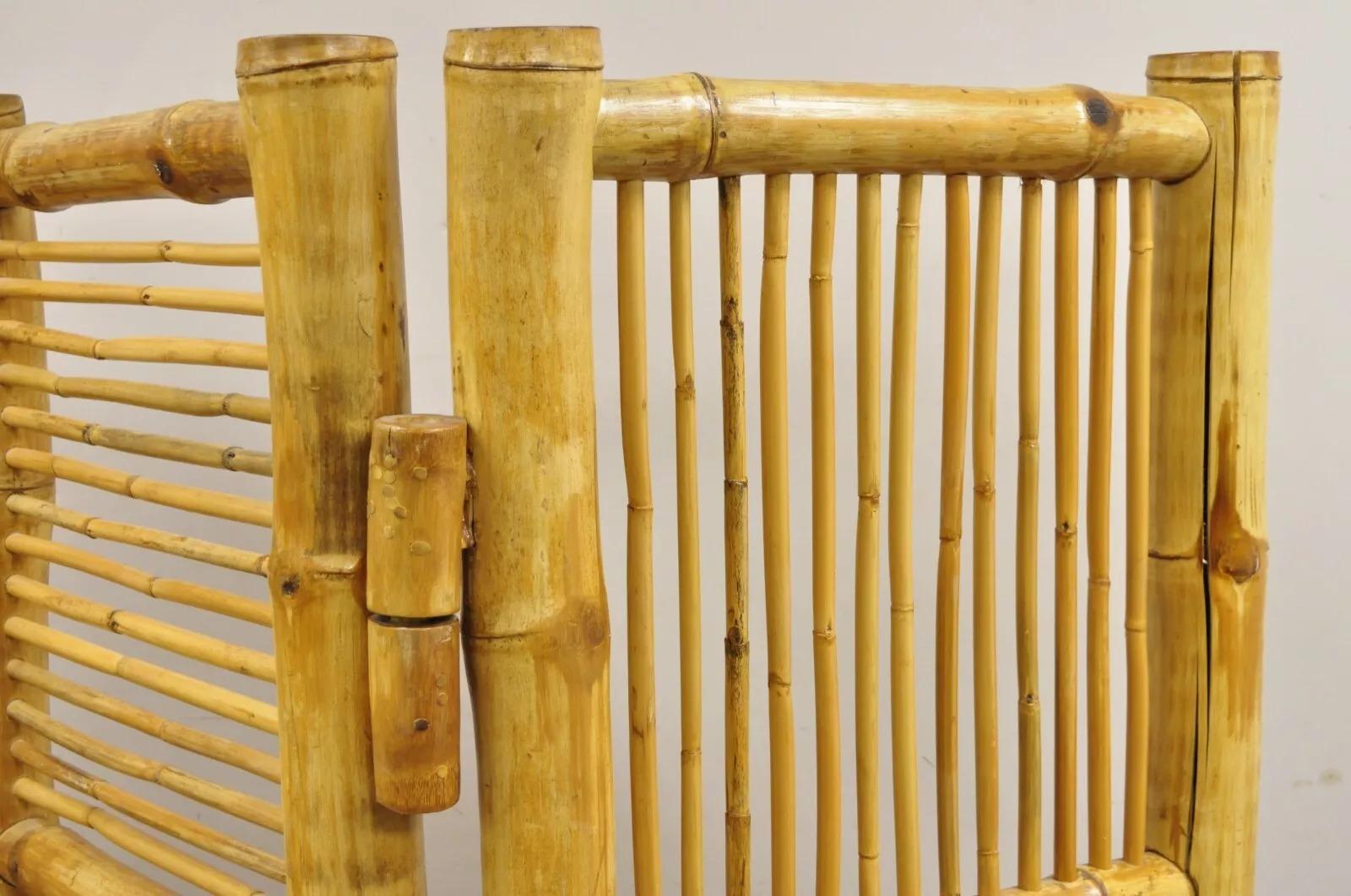 Vintage Boho Chic Bamboo Wood 3 Section Tiki Rattan Room Divider Screen 2