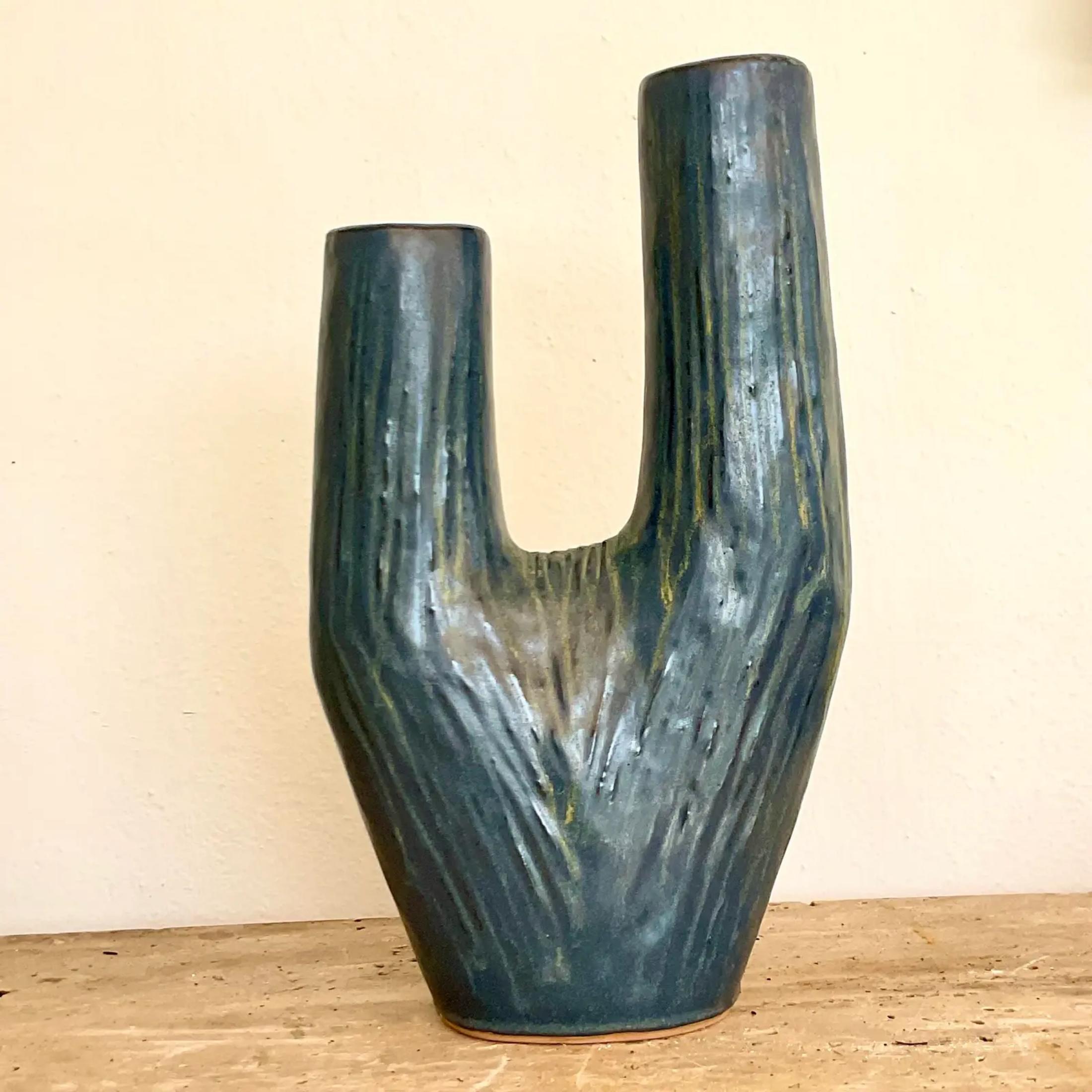Adam Style Vintage Boho Chic Ceramic Table Vase For Sale