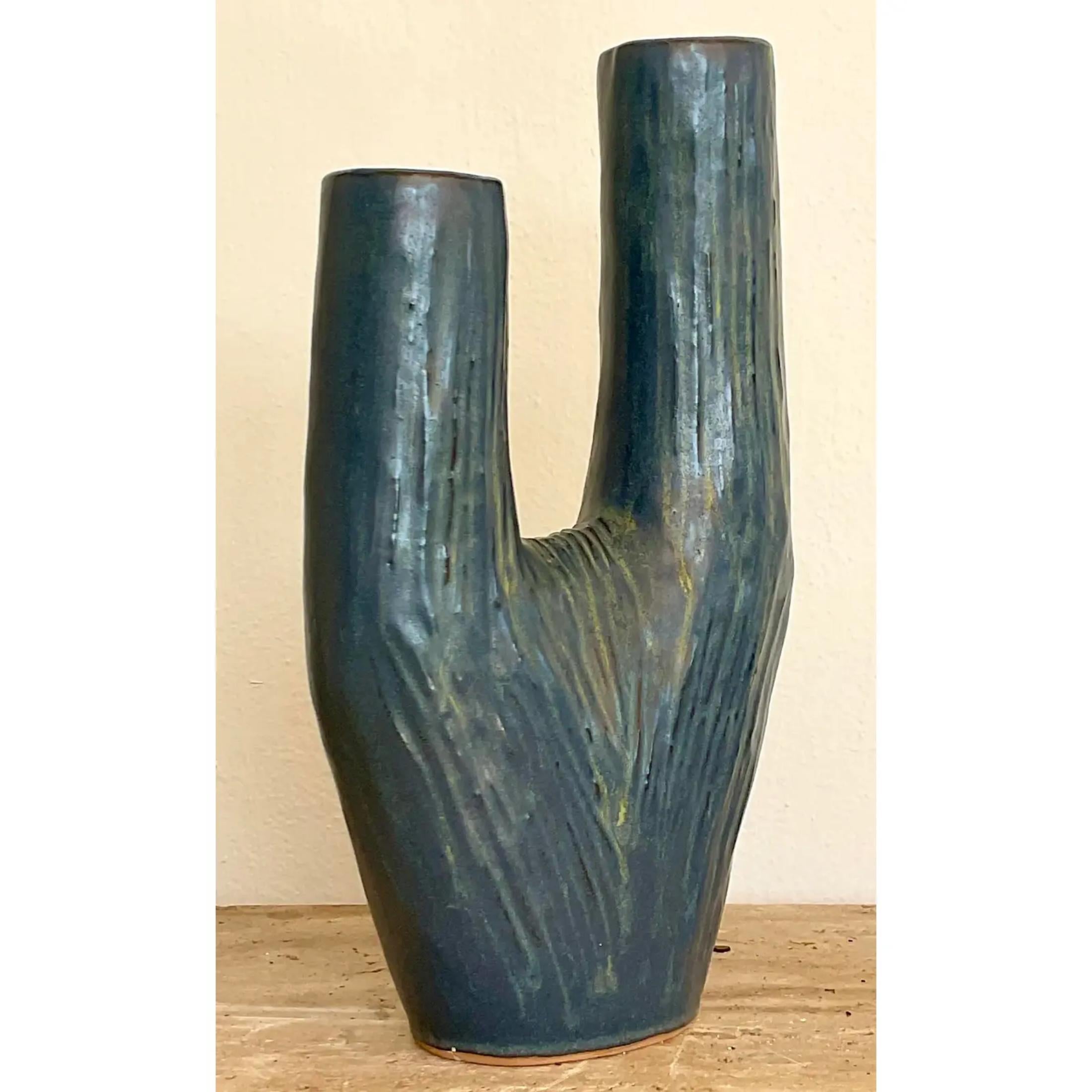 Vintage Boho Chic Ceramic Table Vase For Sale 1