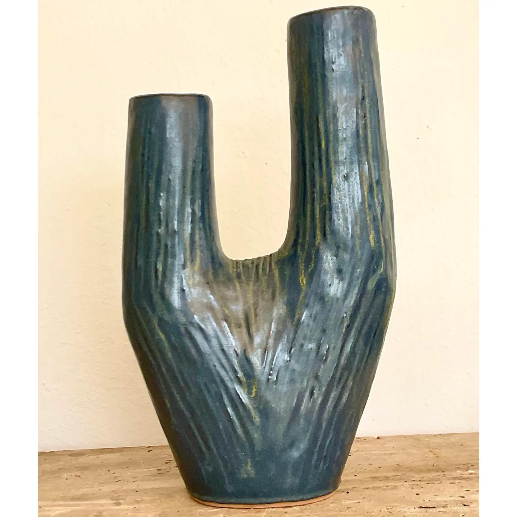 Vintage Boho Chic Ceramic Table Vase For Sale 3