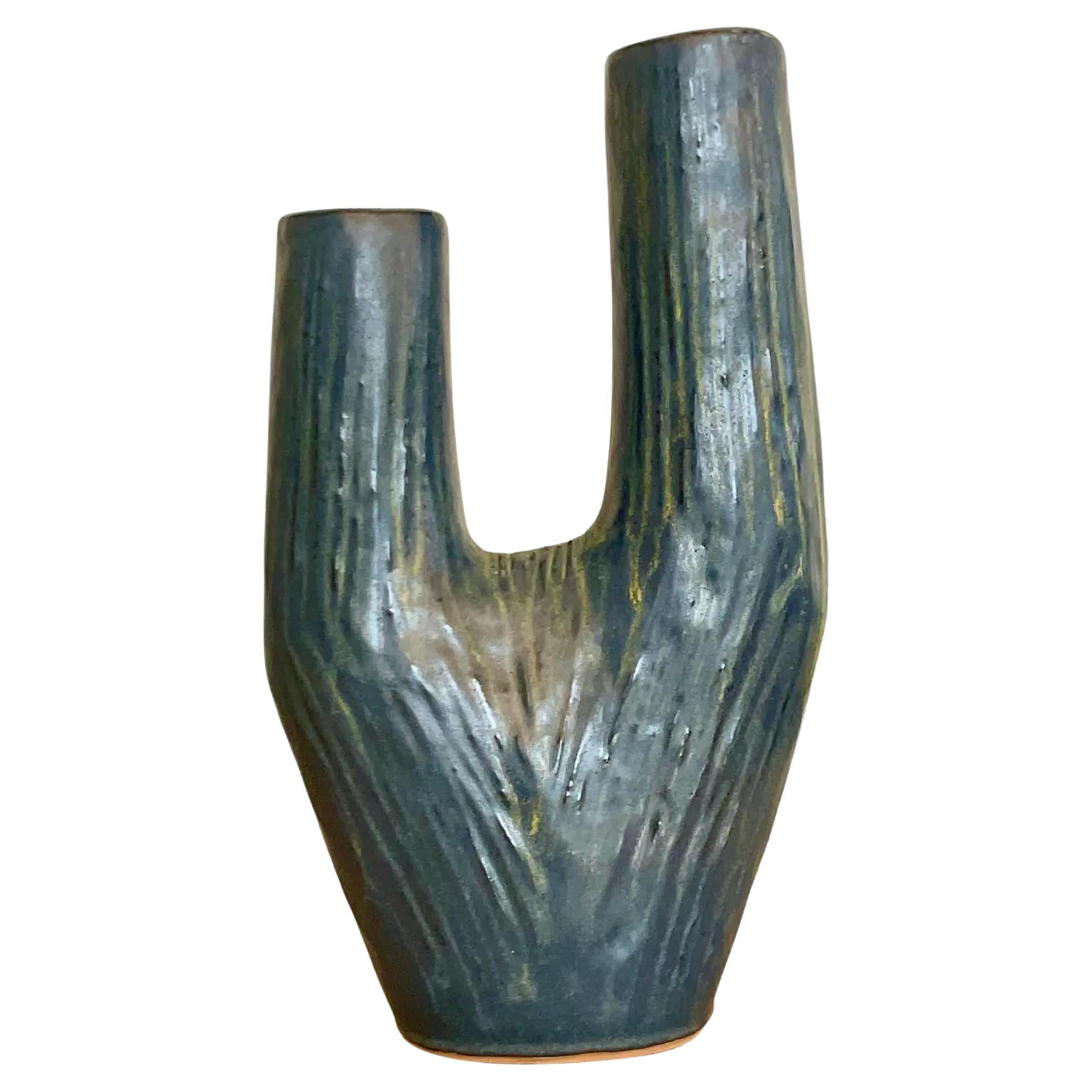 Vintage Boho Chic Ceramic Table Vase For Sale