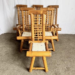 Vintage Boho Chic Chunky Bamboo Dining Chairs - Set of 6