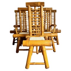 Vintage Boho Chic Chunky Bambus Esszimmerstühle - Satz von 6