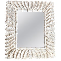 Vintage Boho Chic Faux Bamboo and Banana Leaf Wall Mirror
