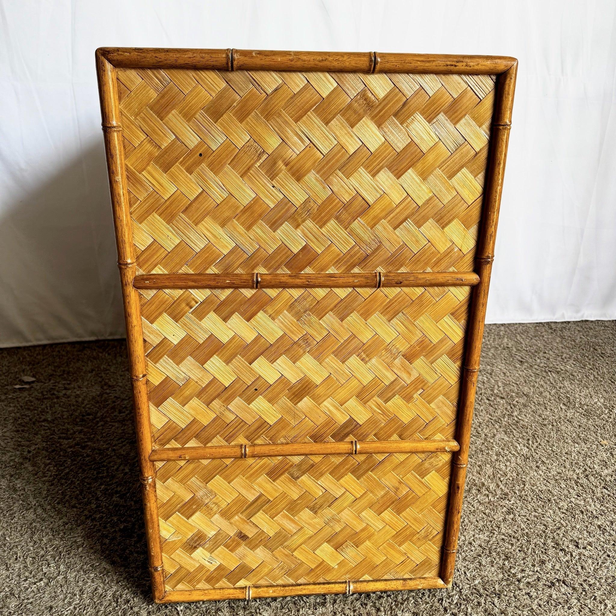 20th Century Vintage Boho Chic Faux Bamboo Herringbone Wicker Chest of Drawers For Sale