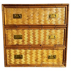 Vintage Boho Chic Faux Bamboo Herringbone Wicker Chest of Drawers