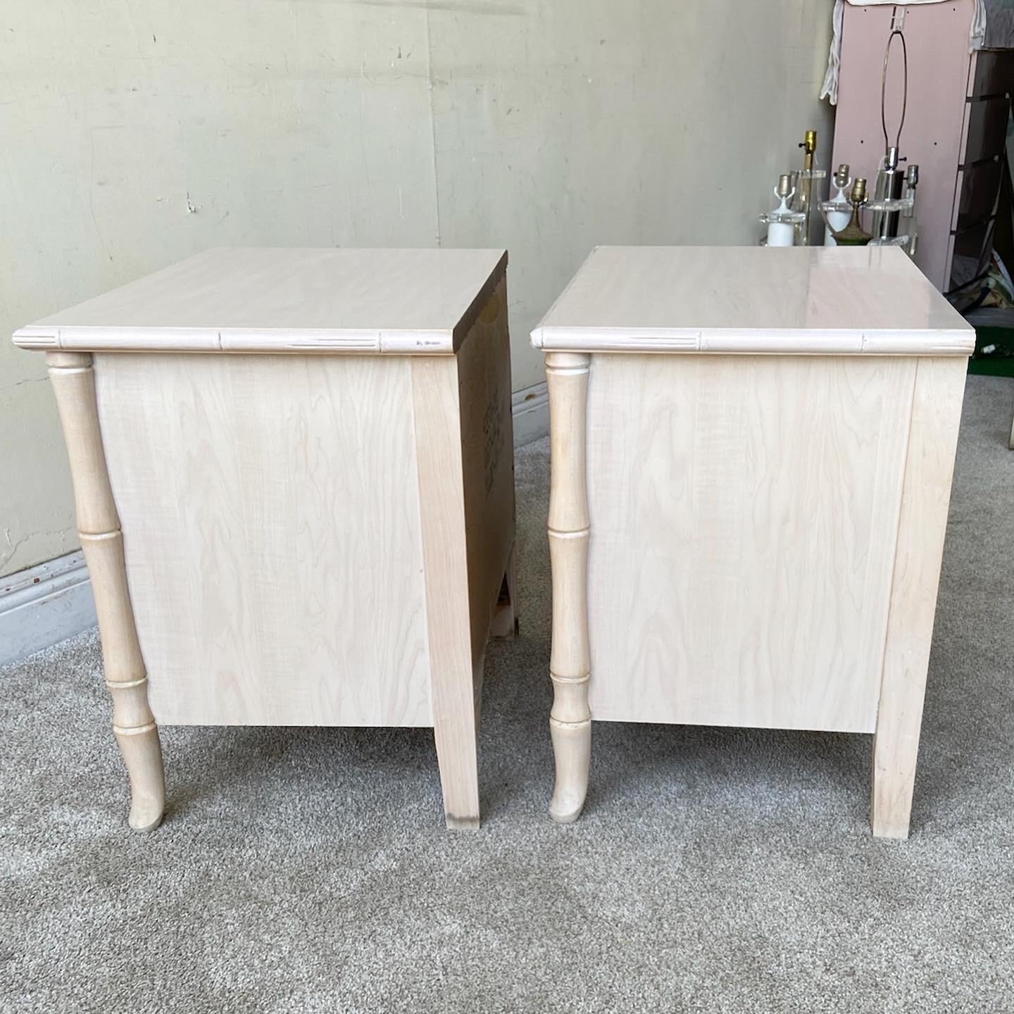 American Vintage Boho Chic Faux Bamboo Nightstands by Broyhill, Pair