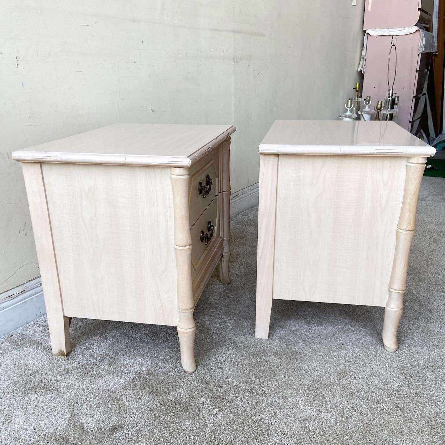 American Vintage Boho Chic Faux Bamboo Nightstands by Broyhill - a Pair