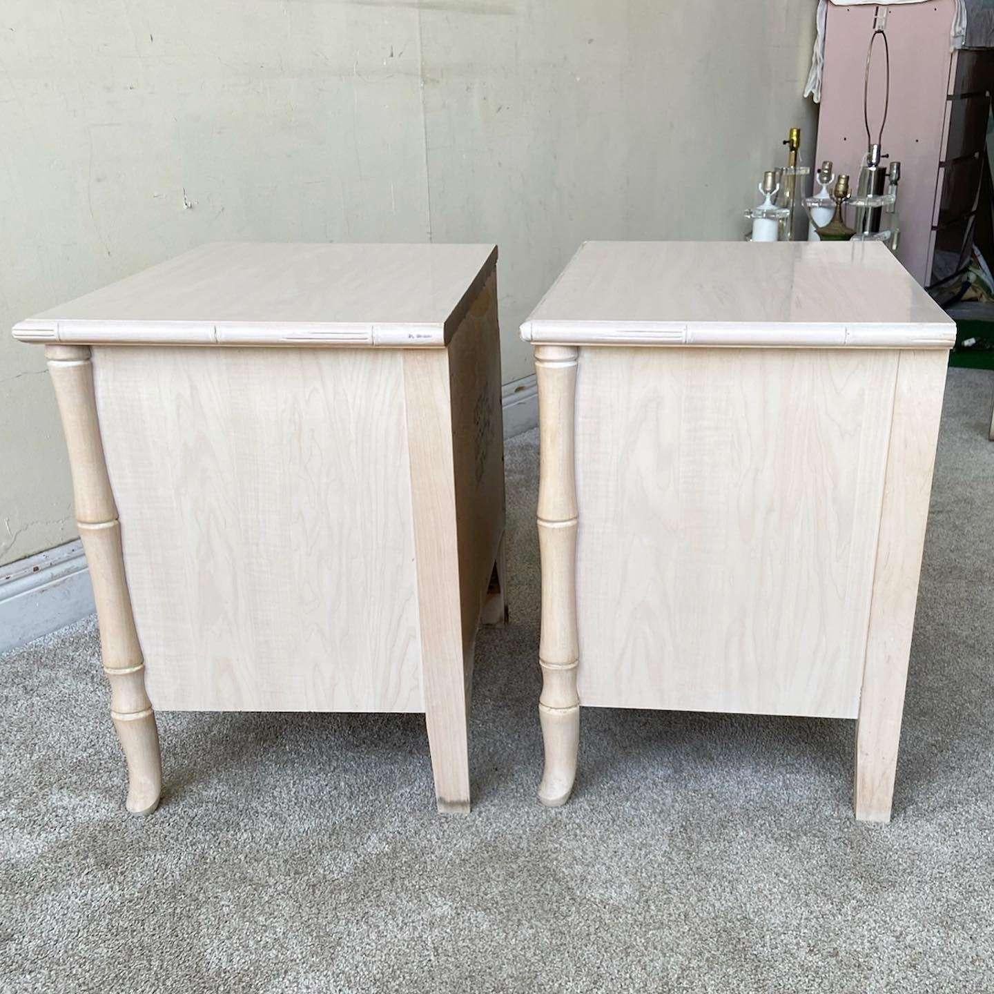 Vintage Boho Chic Faux Bamboo Nightstands by Broyhill - a Pair In Good Condition In Delray Beach, FL