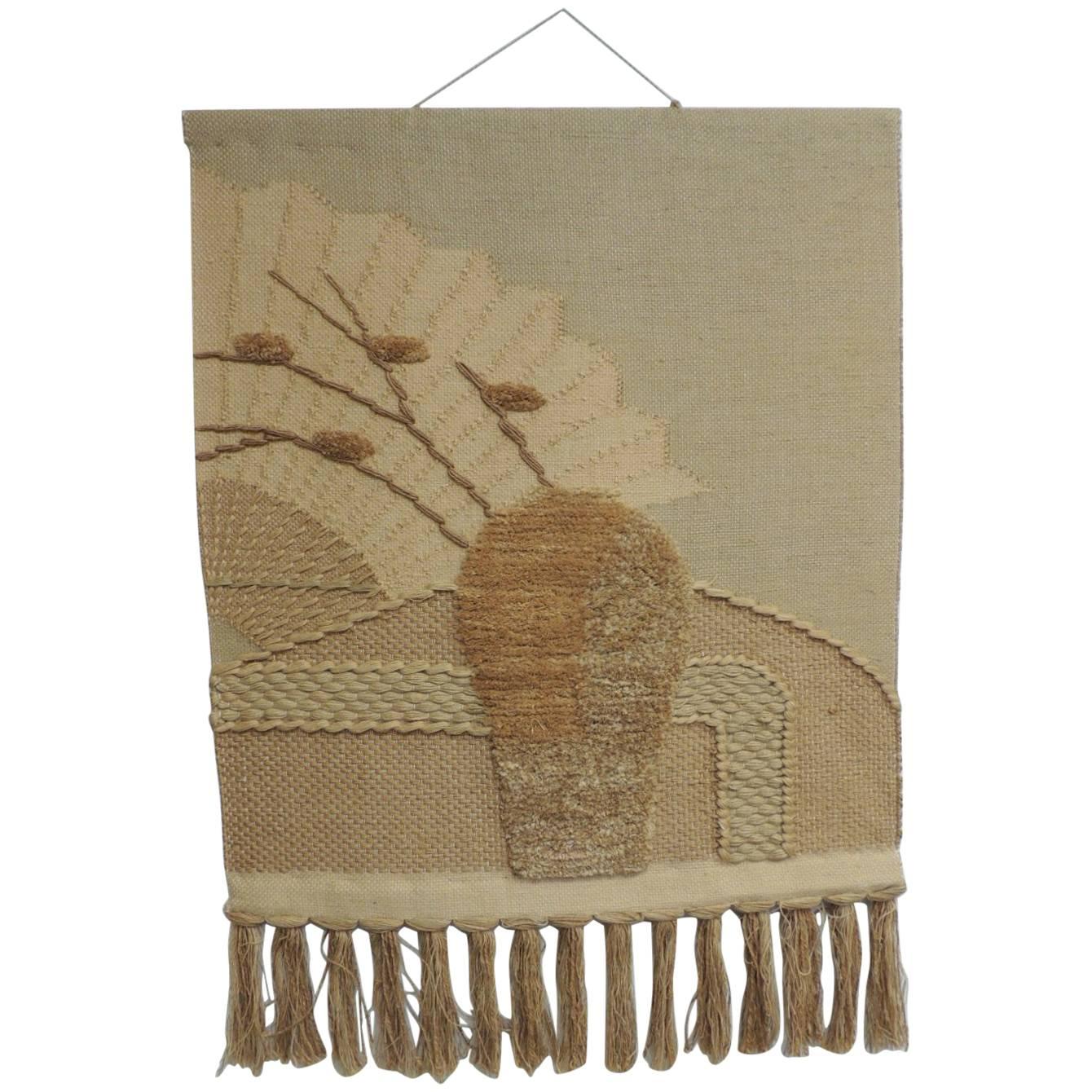 Vintage Boho-Chic Fiber Art Wall Hanging Tapestry with Fringes