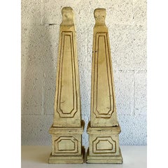 Vintage Boho Chic Hand Carved Obelisks, a Pair