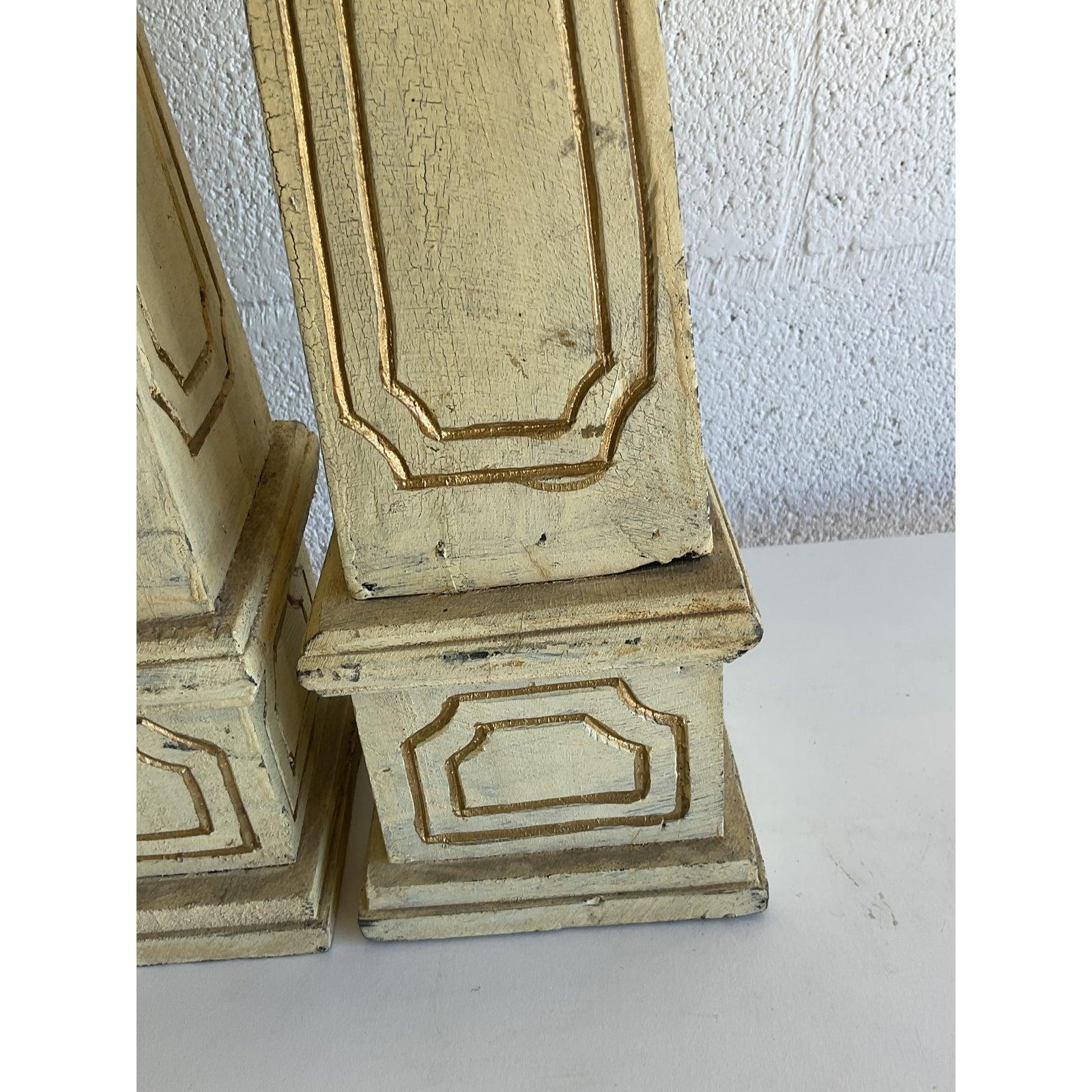 Vintage Boho Chic Hand Carved Obelisks, a Pair In Good Condition In west palm beach, FL