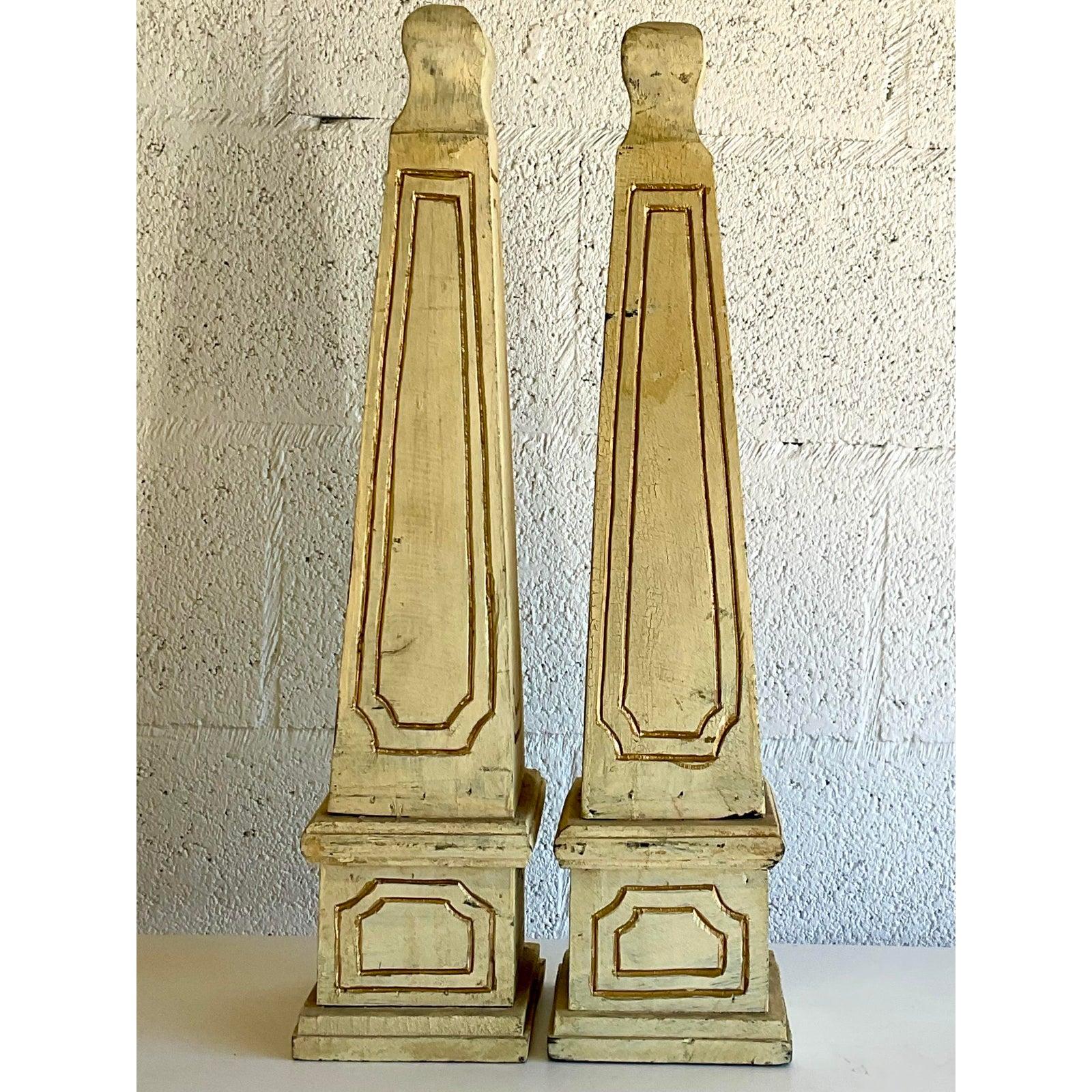 Vintage Boho Chic Hand Carved Obelisks, a Pair 1