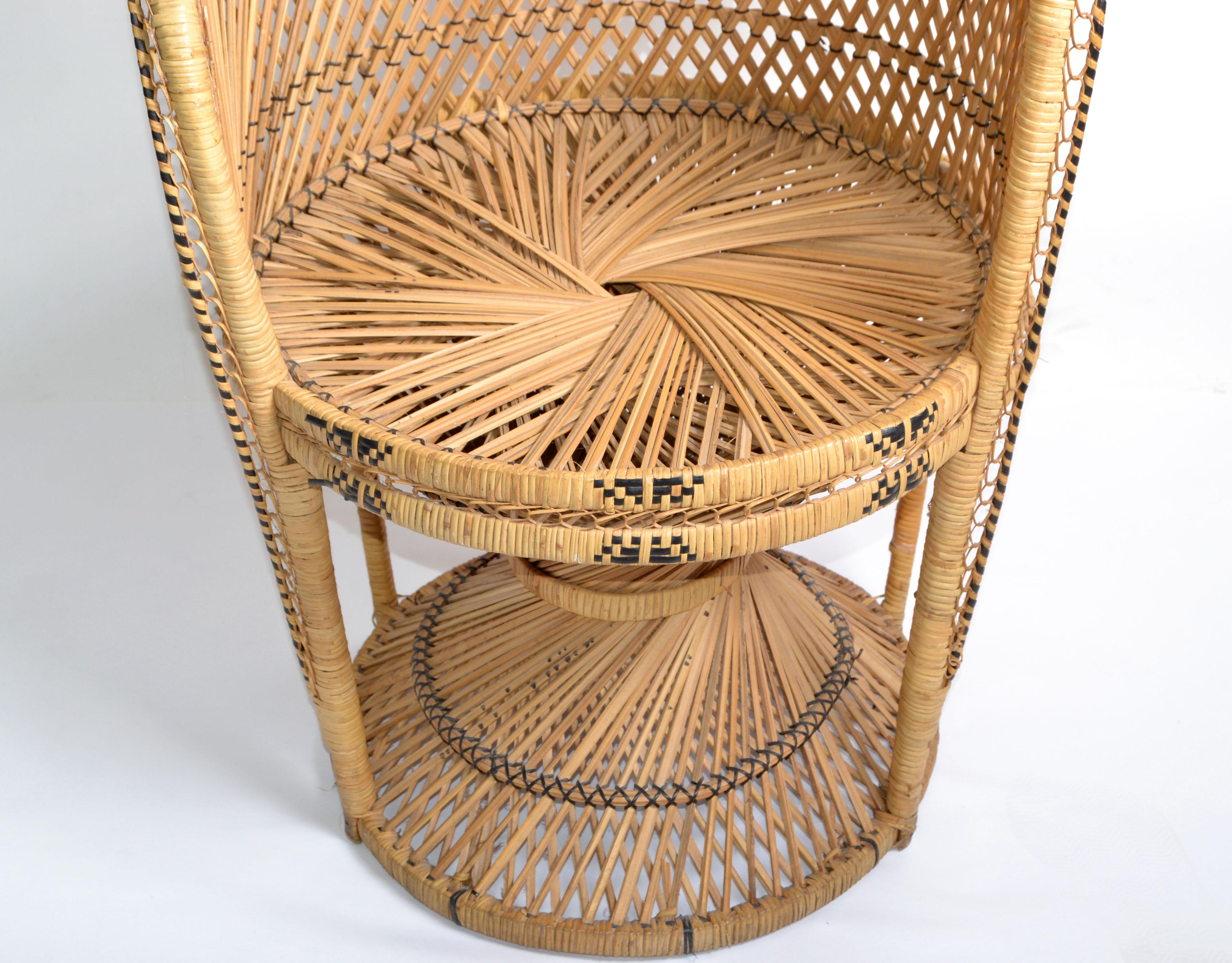 Vintage Boho Chic Handcrafted Beige & Black Wicker, Rattan, Reed Peacock Chair For Sale 1