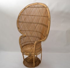 Vintage Boho Chic Handcrafted Beige & Black Wicker, Rattan, Reed Peacock Chair