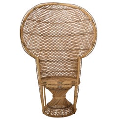 Vintage Boho Chic Handcrafted Beige & Black Wicker, Rattan, Reed Peacock Chair