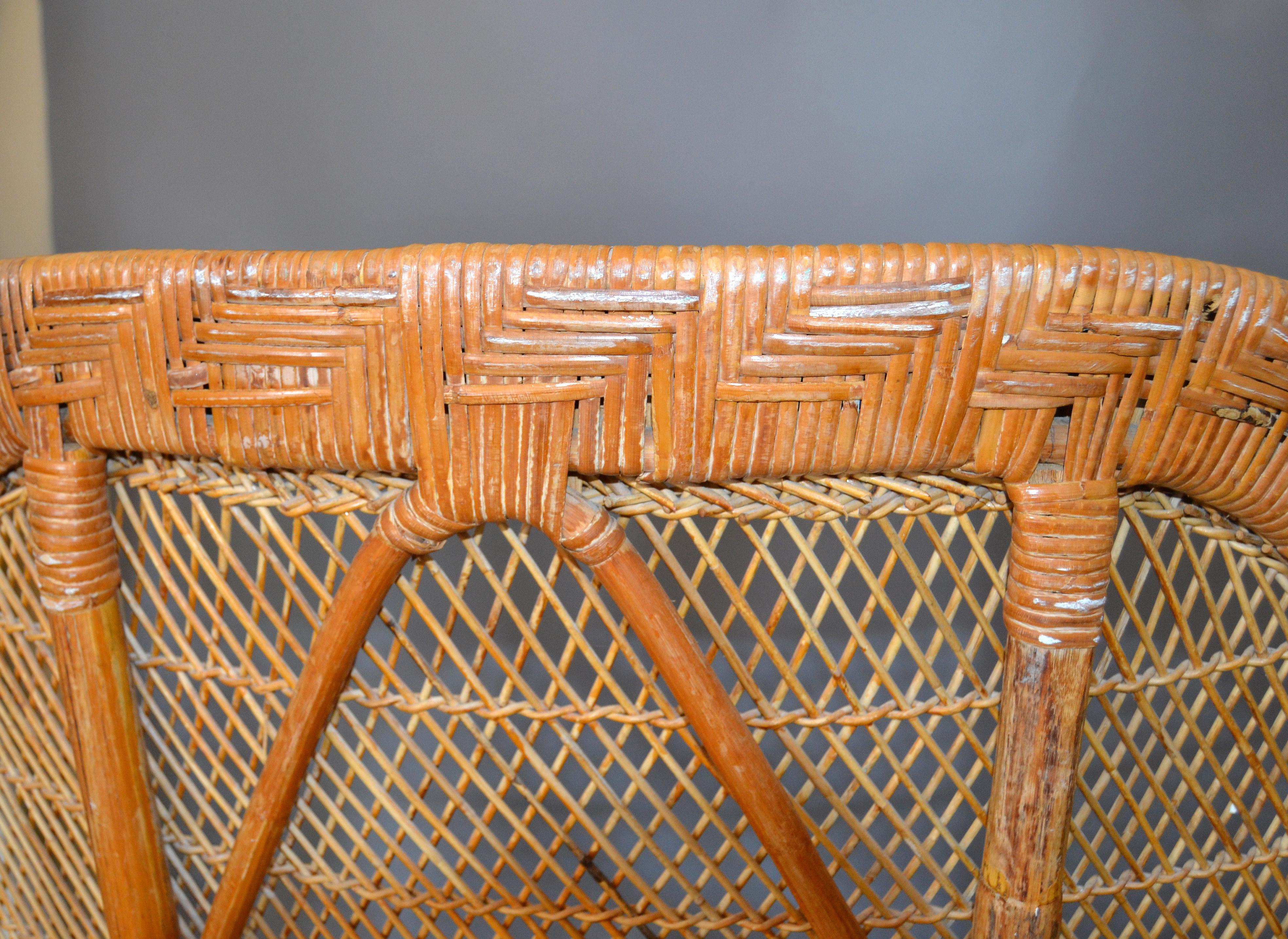 Vintage Boho Chic Handcrafted Wicker, Rattan and Reed Peacock High Back Chair 1