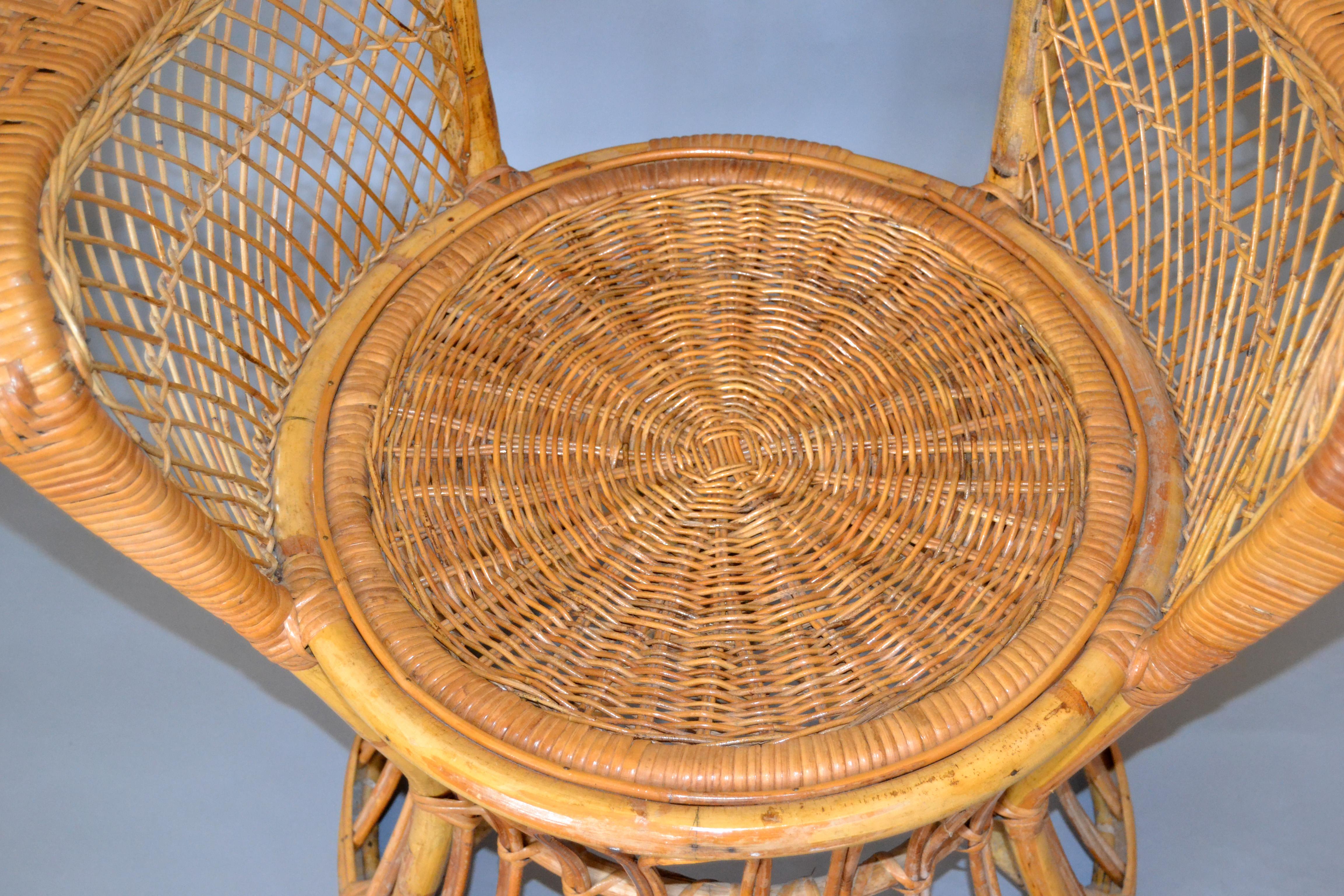 Bohemian Vintage Boho Chic Handcrafted Wicker, Rattan and Reed Peacock High Back Chair
