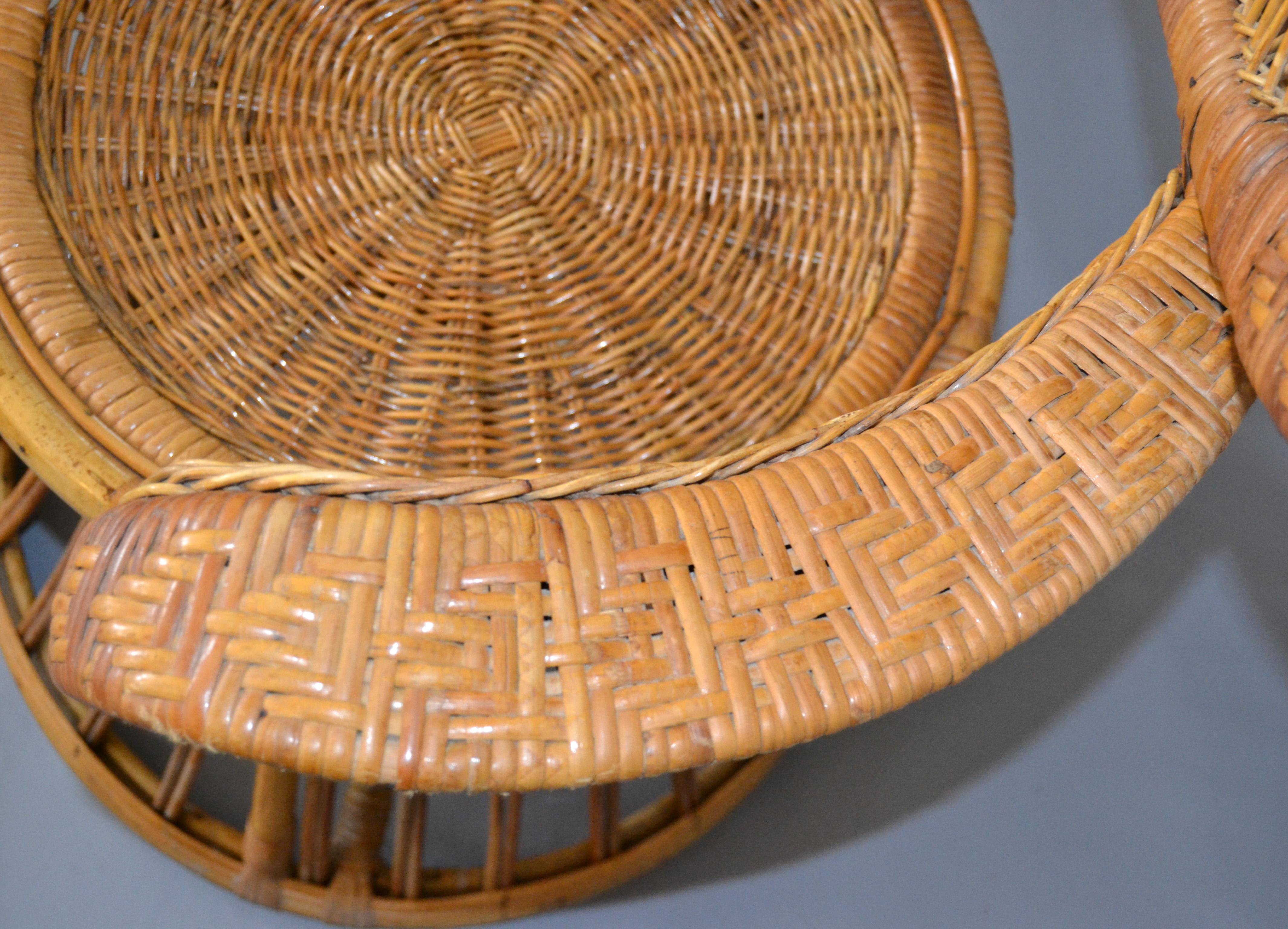 American Vintage Boho Chic Handcrafted Wicker, Rattan and Reed Peacock High Back Chair