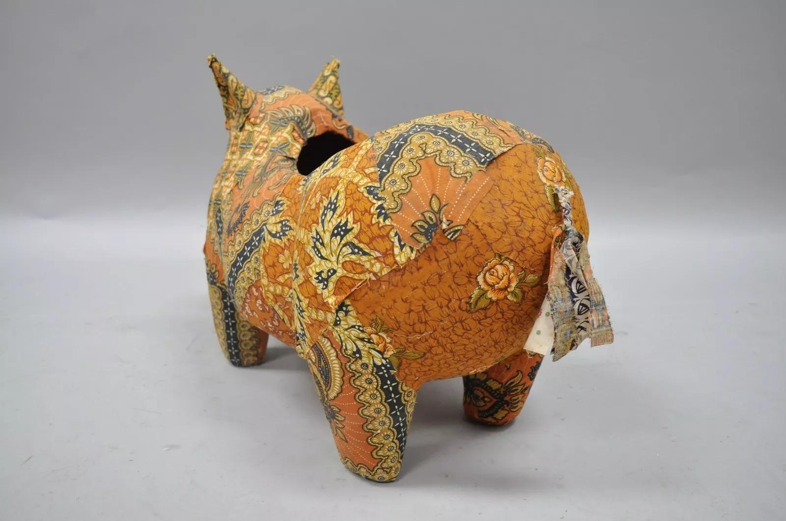 Pot de jardinière vintage Boho Chic en papier mâché, tissu orange, pièce de collection éclectique Bon état - En vente à Philadelphia, PA