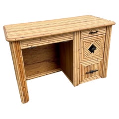 Vintage Boho Chic Pencil Reed Bamboo Writing Desk
