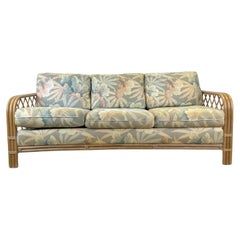 Used Boho Chic Rattan 3 Seater Sofa with Floral Upholstery